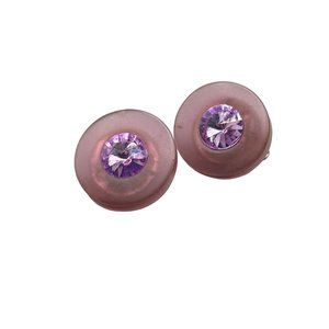 Vintage Purple Rivoli Stones Clip On Earrings Lucite Plastic Clips 80s Jewelry